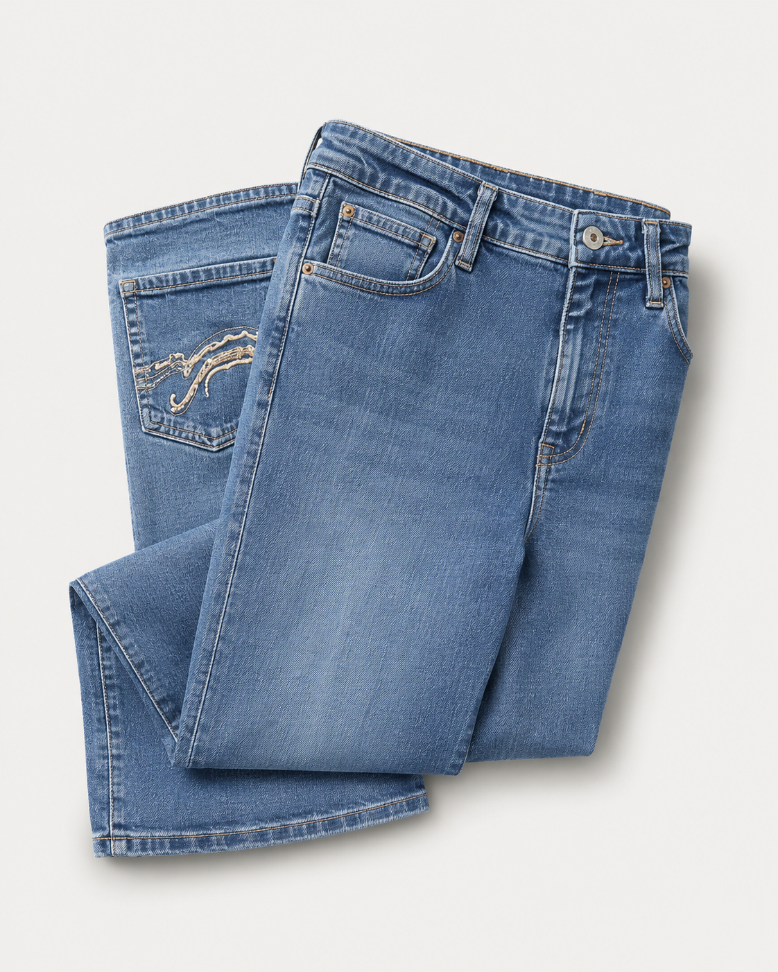 Vintage Bootcut Jeans Hellblau mit Zierstickerei – Grösse M